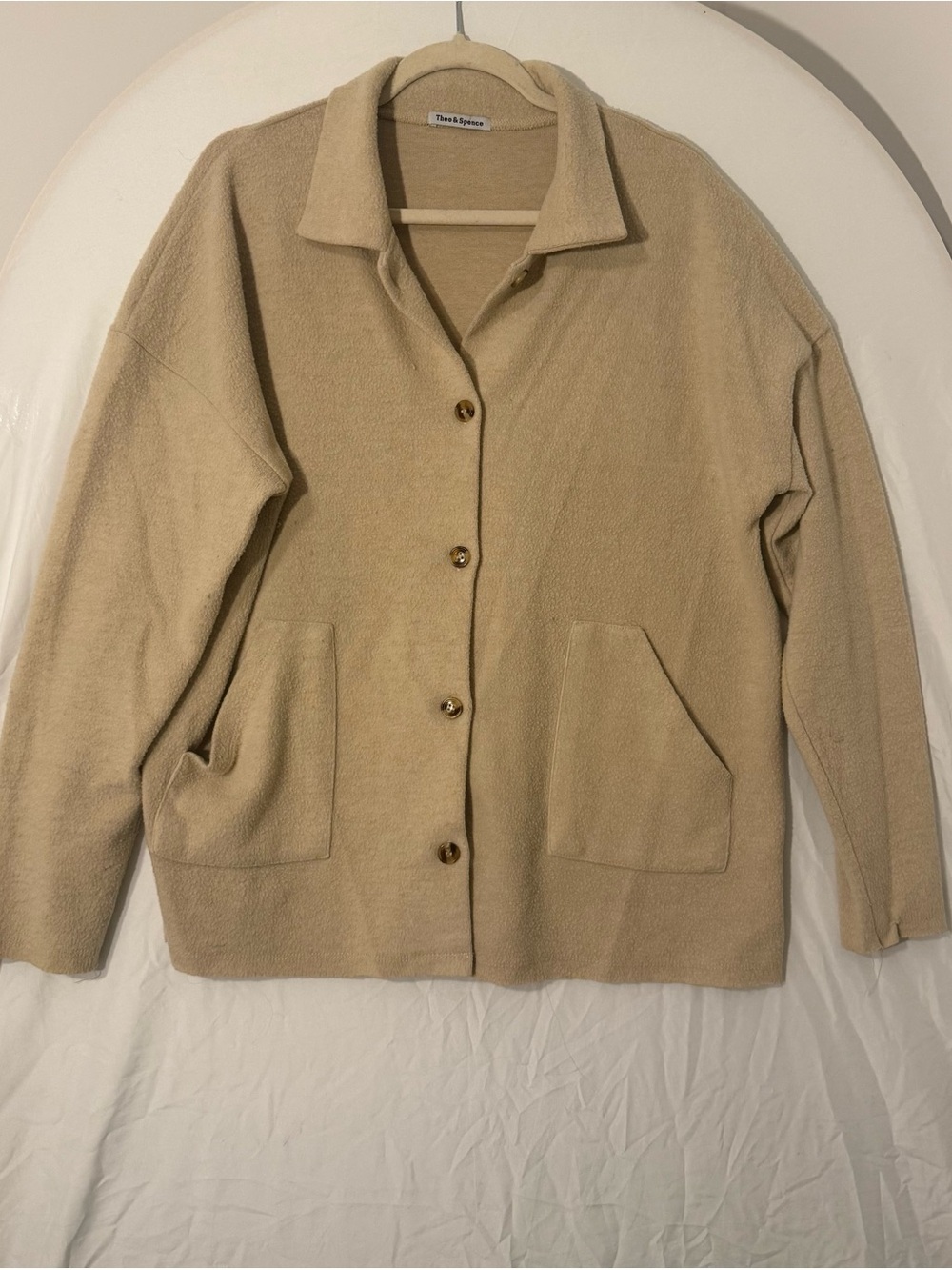 Beige Button-Front Knit Shacket